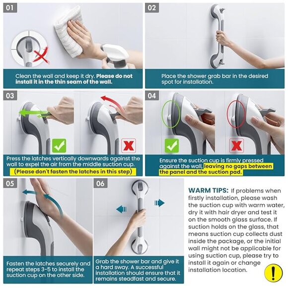 NEW TAILI Grab Bars for Bathtubs & Showers 2 Pack Suction Grab Bar Heavy Duty - Picture 5 of 5